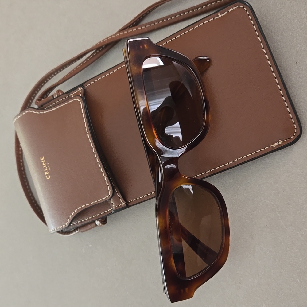 Celine Monochroms Geometric Sunglas With Brown Leather Sunglasses Bag - Picture 5 of 9